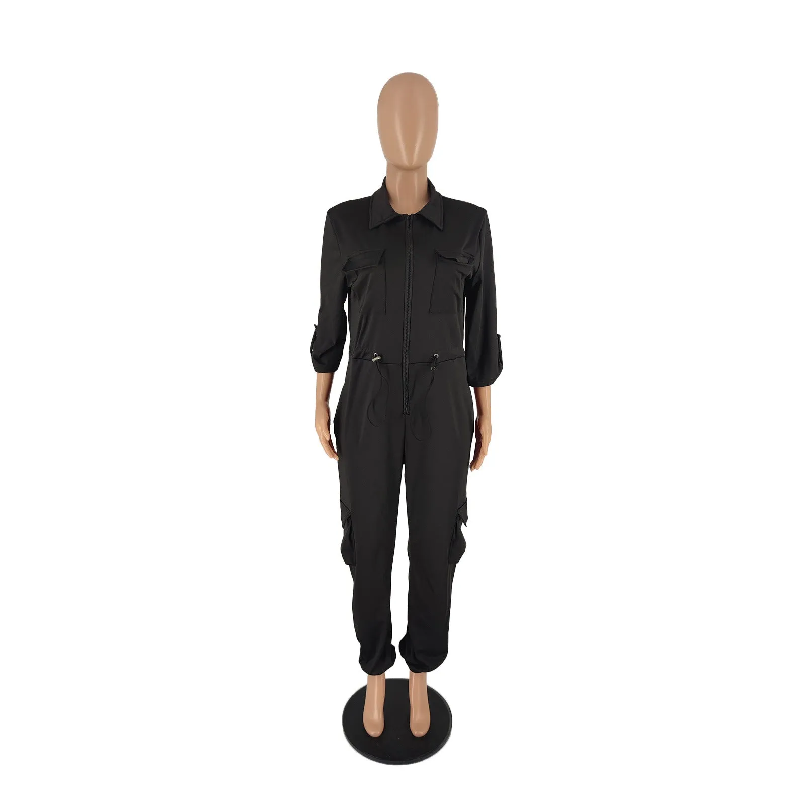 MB FASHION Zipper Front Jumpsuit with Drawstring Waist and Pockets 8389LY