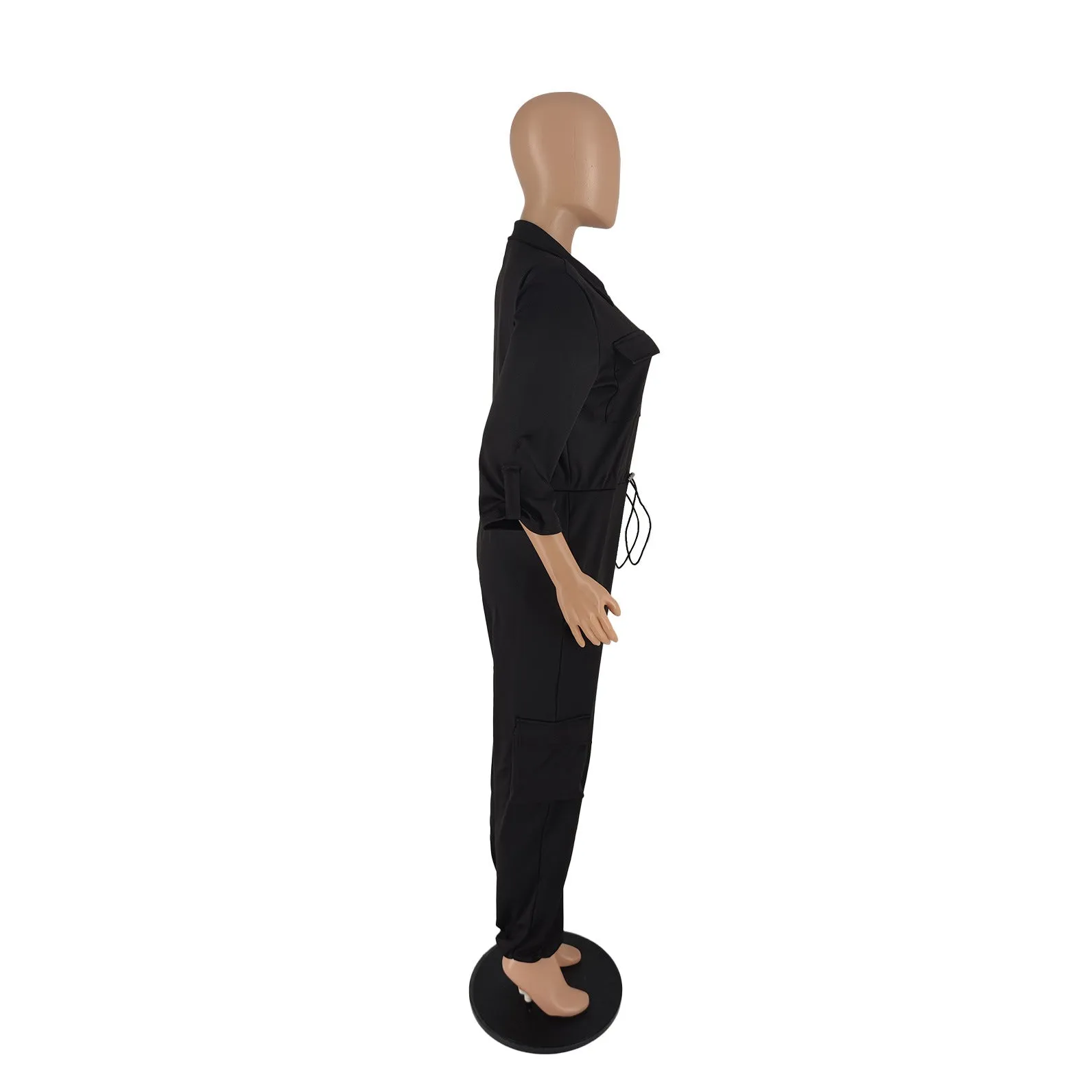 MB FASHION Zipper Front Jumpsuit with Drawstring Waist and Pockets 8389LY