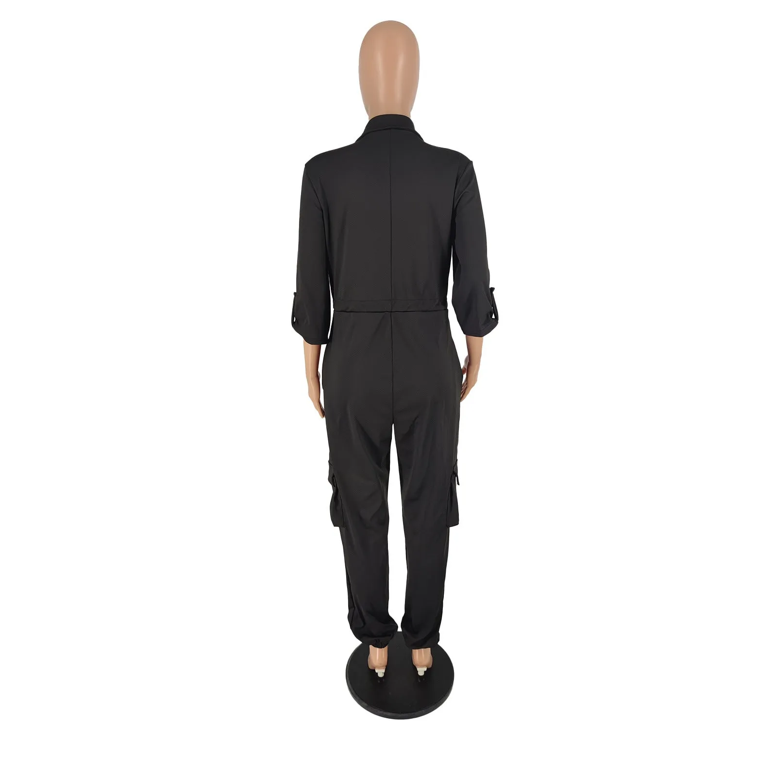 MB FASHION Zipper Front Jumpsuit with Drawstring Waist and Pockets 8389LY