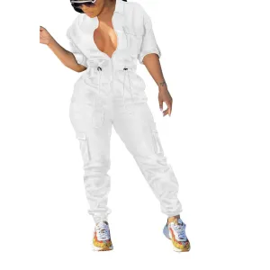 MB FASHION Zipper Front Jumpsuit with Drawstring Waist and Pockets 8389LY