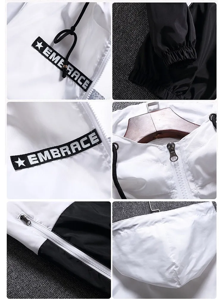Men's Hip Hop Jacket Windbreaker Hooded Casual Retro Vintage Streetwear