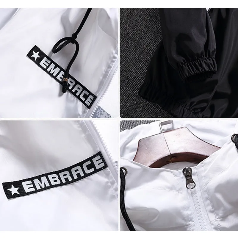 Men's Hip Hop Jacket Windbreaker Hooded Casual Retro Vintage Streetwear