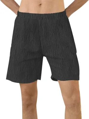 Mens Summer Casual Shorts Textured Solid Color Lightweight Combat Cozy Daily Pants Pull On Quick Dry Beach Vacation Bermuda