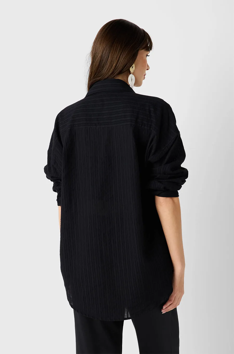 POINTELLE STRIPE SUNDAY SHIRT IN BLACK