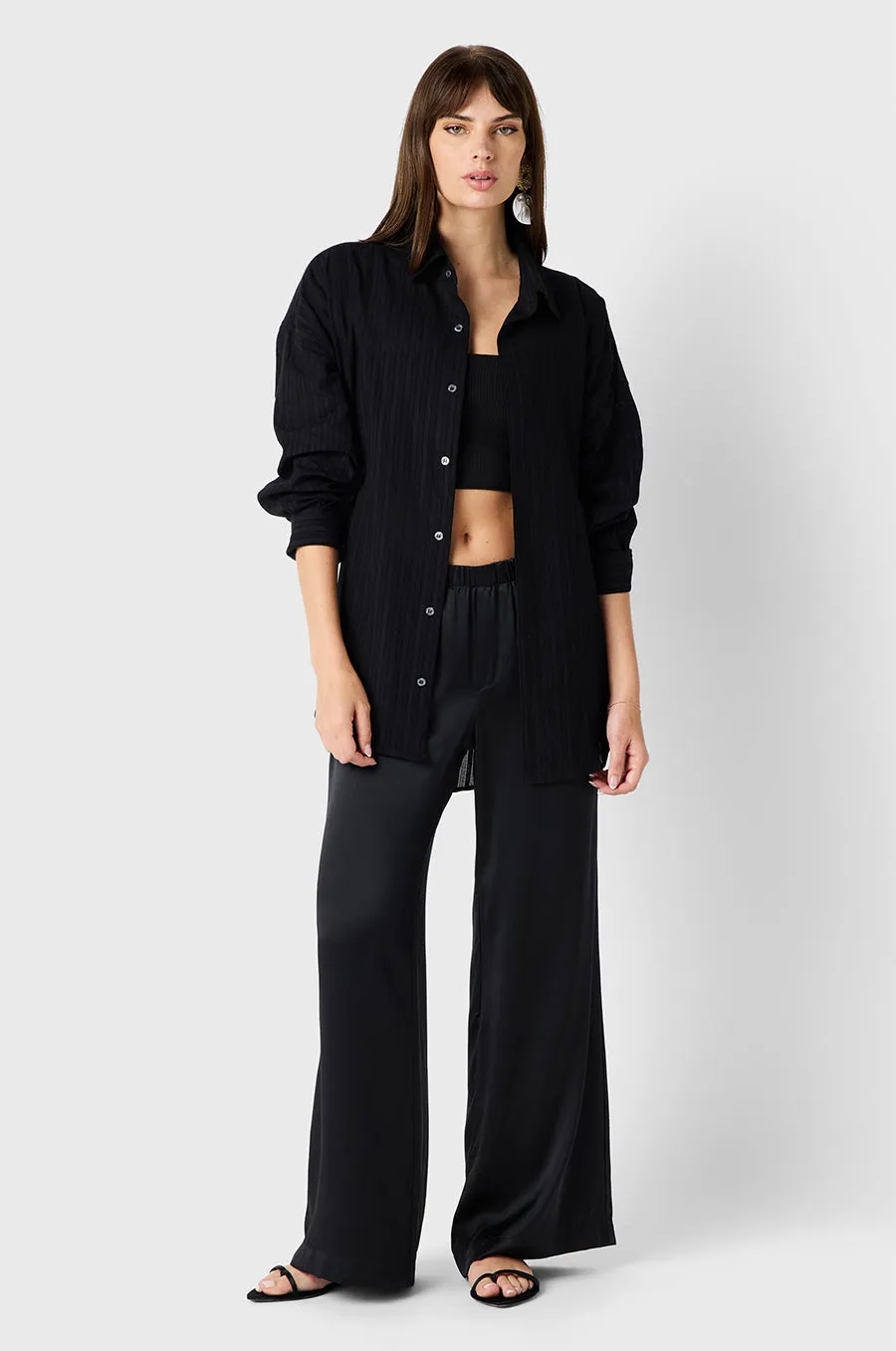 POINTELLE STRIPE SUNDAY SHIRT IN BLACK