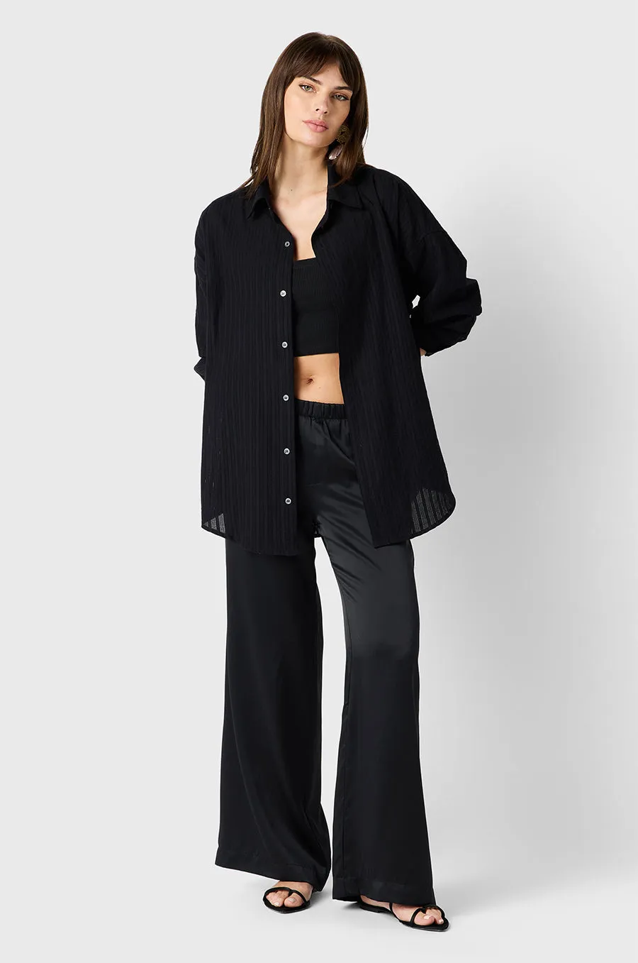 POINTELLE STRIPE SUNDAY SHIRT IN BLACK