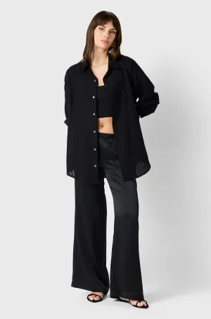 POINTELLE STRIPE SUNDAY SHIRT IN BLACK