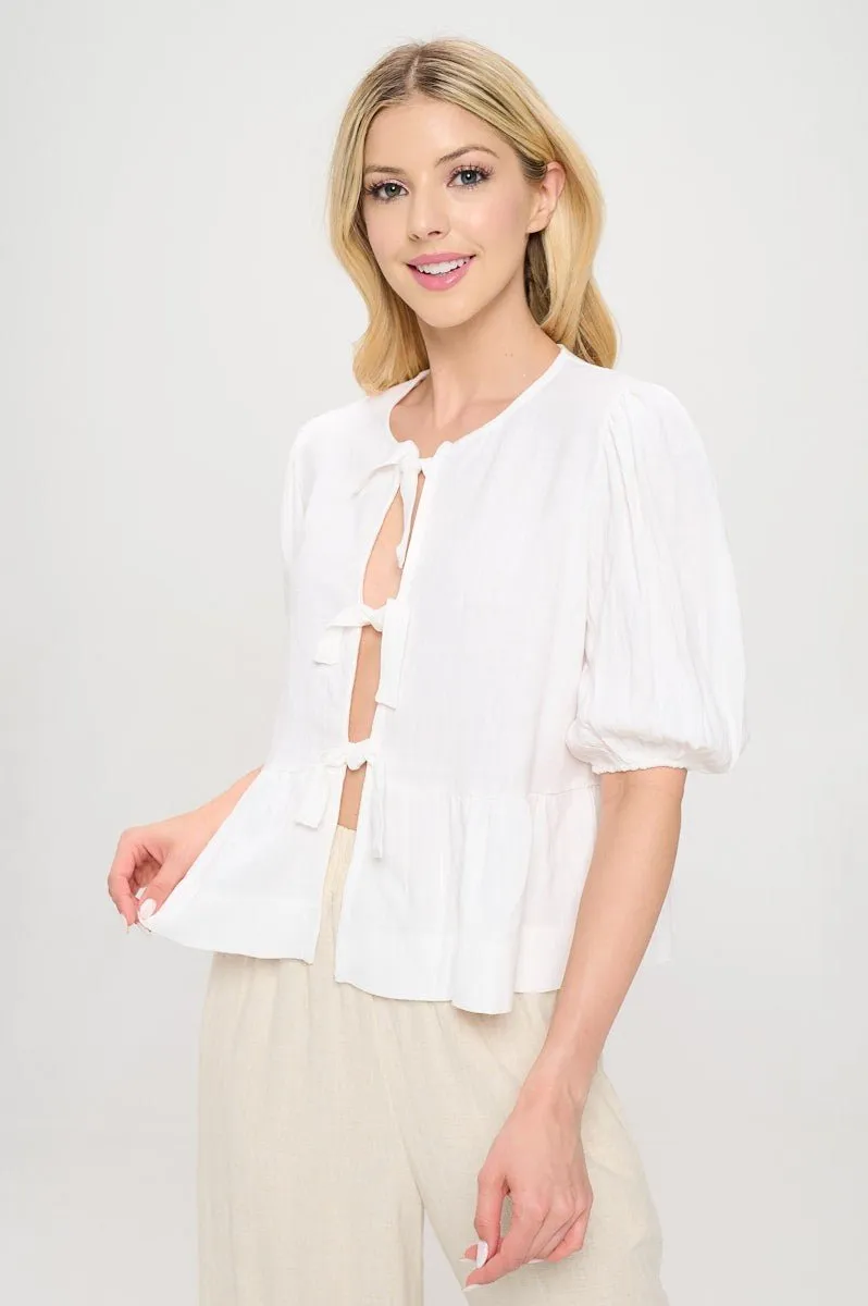 Short Sleeve Bow Tie Top