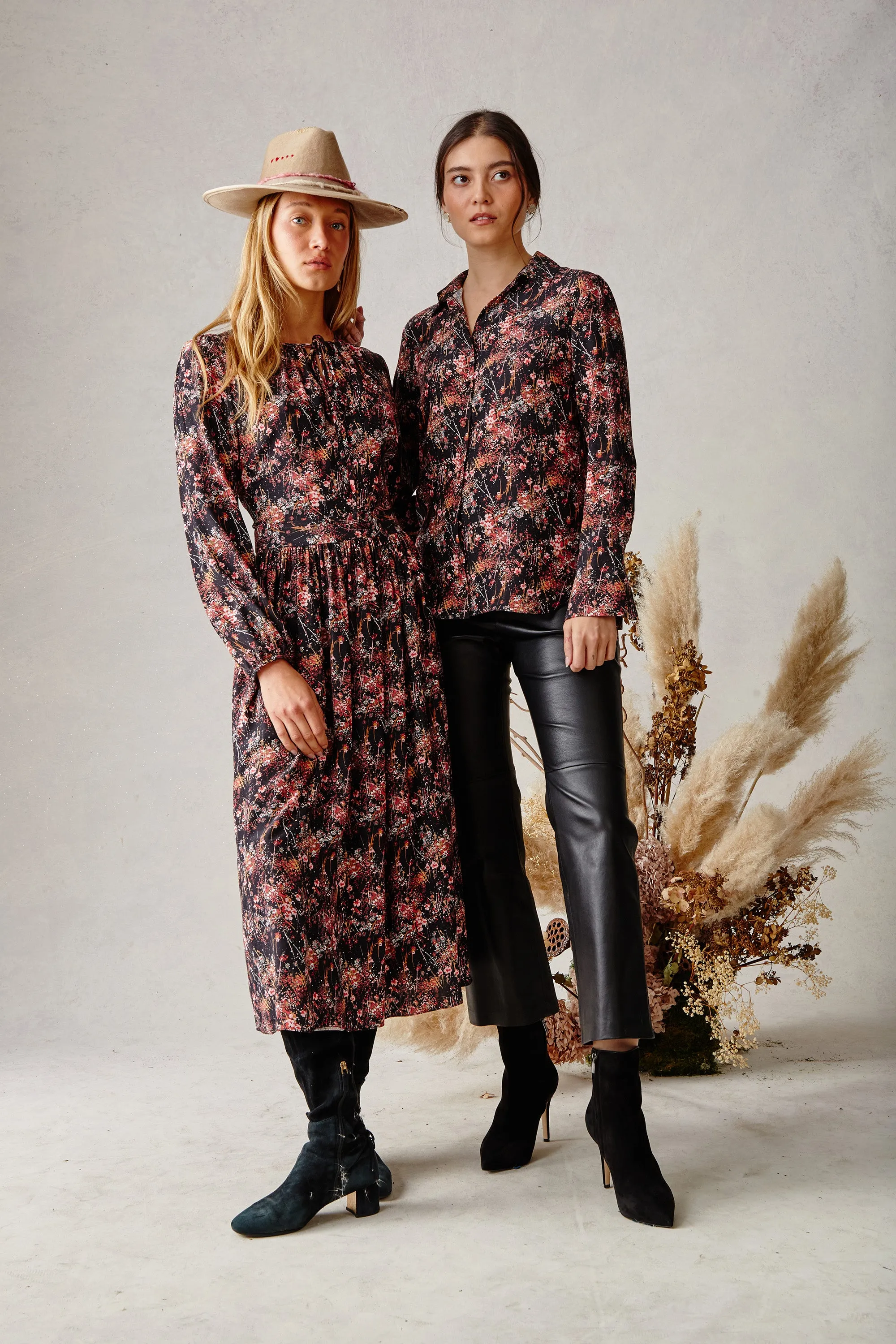 Silk Button Down - Rose Bursting Blooms