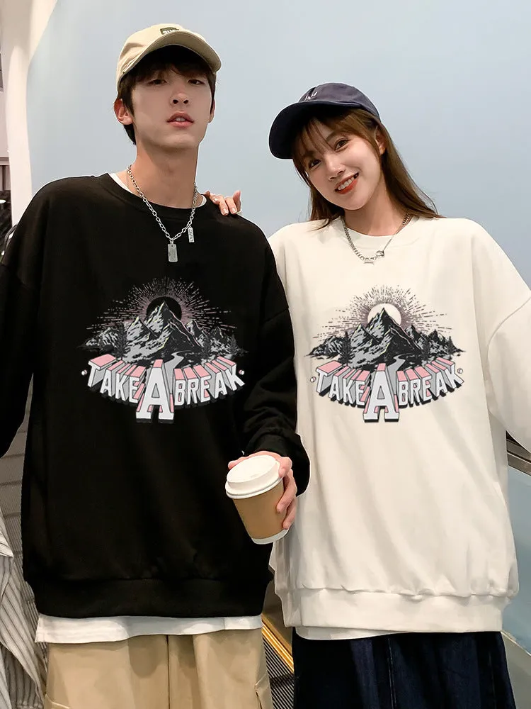 Solid Colored Round-Neck Sweatshirt Men Women Inspired ins Cotton All-Matching Sporty Korean Couple Outerwear