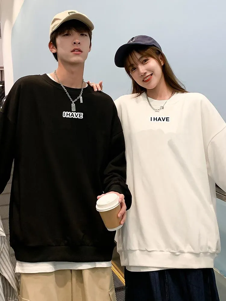 Solid Colored Round-Neck Sweatshirt Men Women Inspired ins Cotton All-Matching Sporty Korean Couple Outerwear
