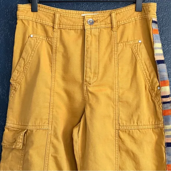 Sz6 Anthropologie Brendan Utility Cargo Yellow Embroidered Side Stripe Pants