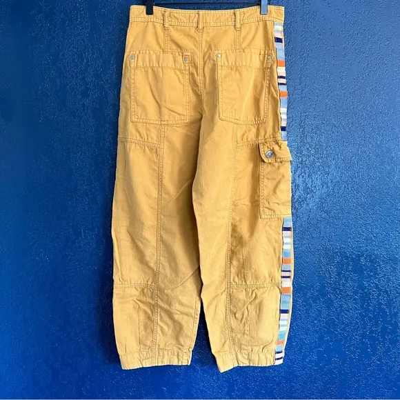 Sz6 Anthropologie Brendan Utility Cargo Yellow Embroidered Side Stripe Pants