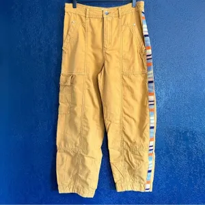Sz6 Anthropologie Brendan Utility Cargo Yellow Embroidered Side Stripe Pants
