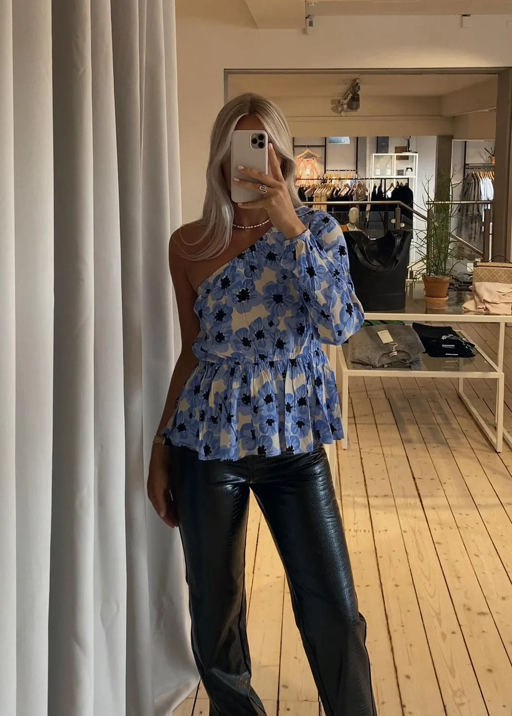 TorahMD print one shoulder top - Blue Pearl Flower