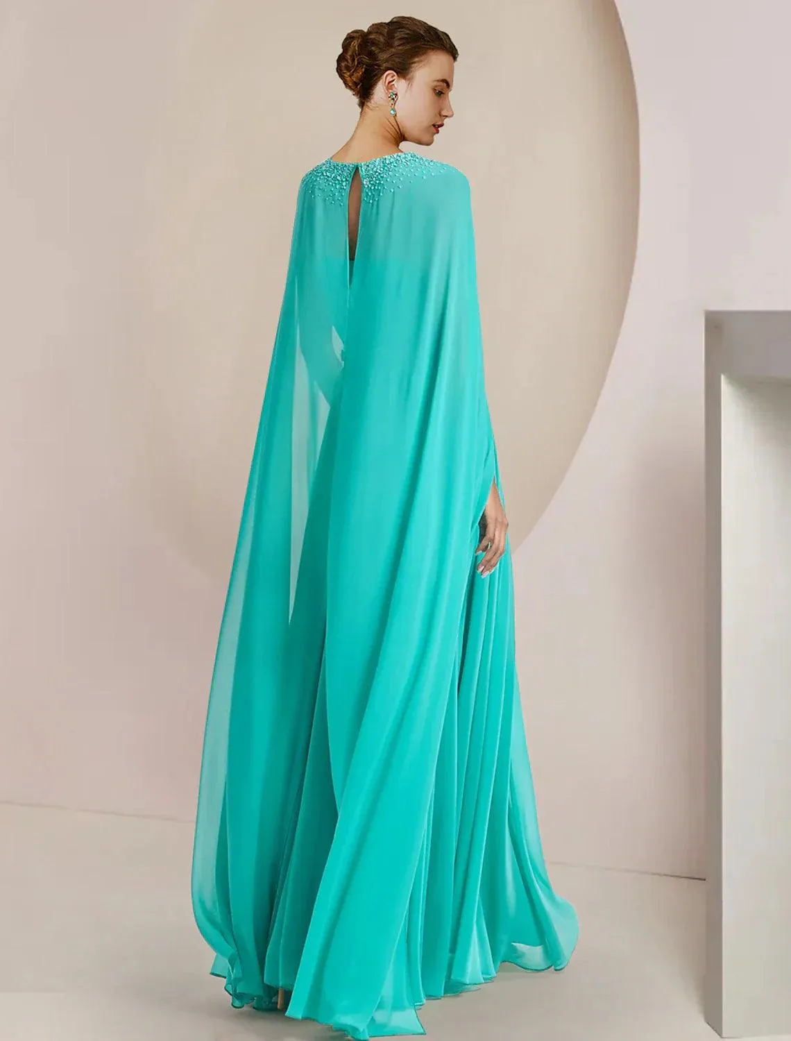 Two Piece Jumpsuits Jumpsuit / Pantsuit Mother of the Bride Dress Formal Wedding Guest Elegant Scoop Neck Tea Length Chiffon Sleeveless with Beading Appliques