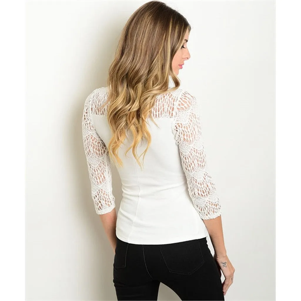 Women's Lace Blouse Long Sleeve With Necklace